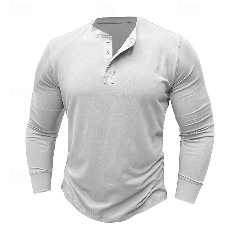 Men's T shirt Henley Shirt Solid Color Henley Normal Outdoor Causal Long Sleeve Buttons Clothing Apparel 100% Cotton Knitwear Daily2