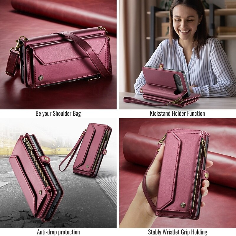 Phone Case For Google Pixel 9 Pro Pixel 9 Pro XL Pixel 8 Pro Pixel 8 Pixel 9 Wallet Case Magnetic Zipper Support Wireless Charging Retro TPU PC3