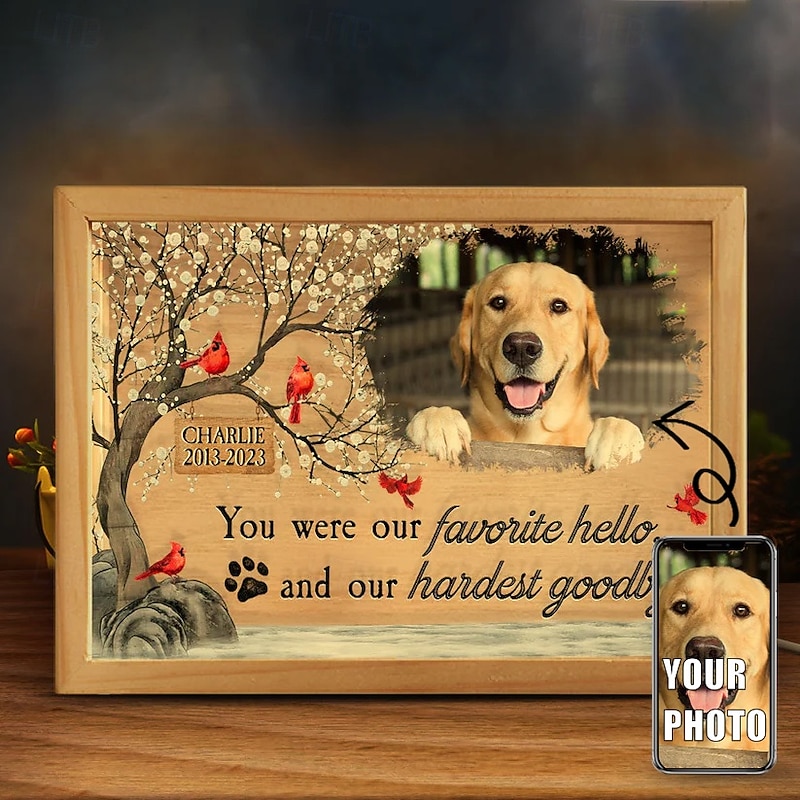 Personalized Light Up Photo Frame Pet Night Light - Memorial Gifts Custom for Loss of Lovely Pets