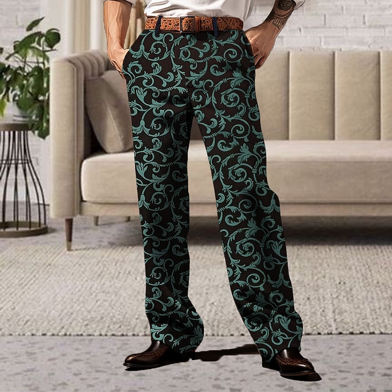 Men's Floral Paisley Ethnic Dress Pants Mid Waist Business Casual Formal Wedding Dailywear Zipper Pocket Straight Leg Trousers Summer Spring Fall 3D Print Pink Red Purple4