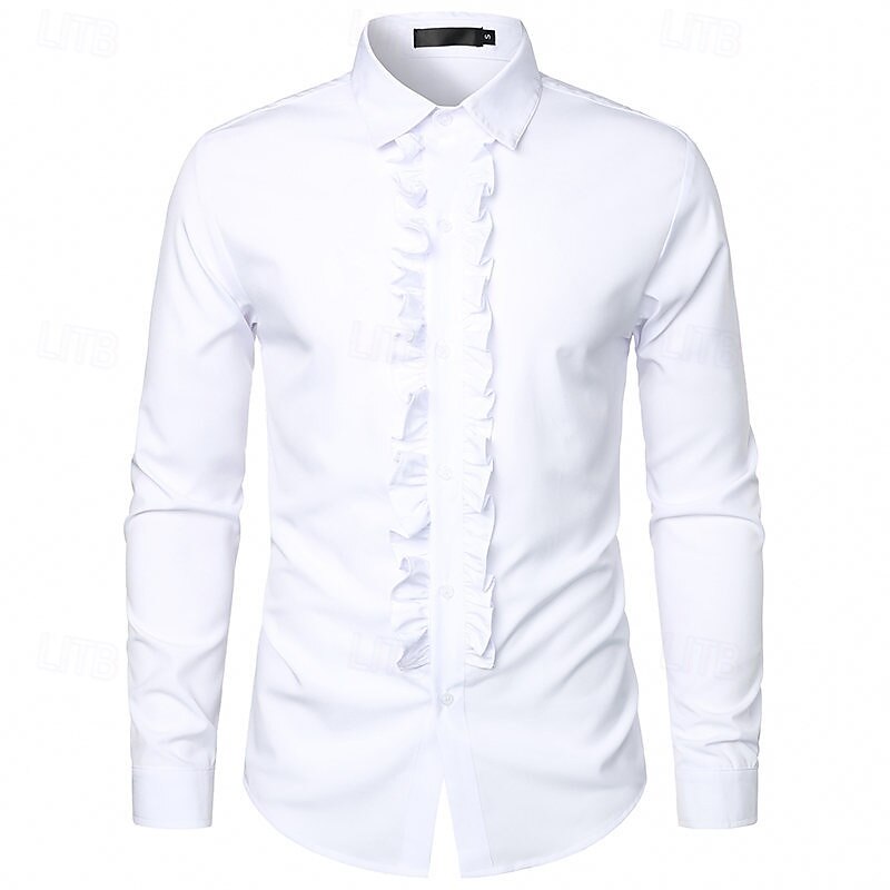 Men's Dress Shirt Tuxedo Shirts Plain Wedding Outdoor Black White Pink Long Sleeve Turndown Summer Spring Clothing Apparel4