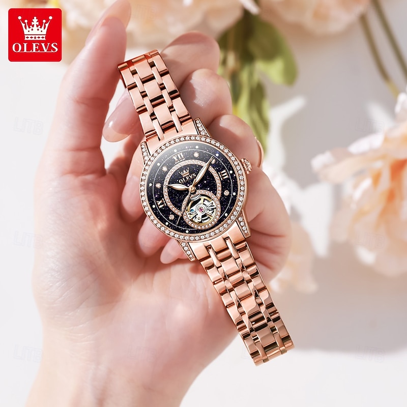 OLEVS Women Mechanical Watch Fashion Casual Wristwatch Automatic Self-winding Luminous Waterproof Decoration Alloy Watch3