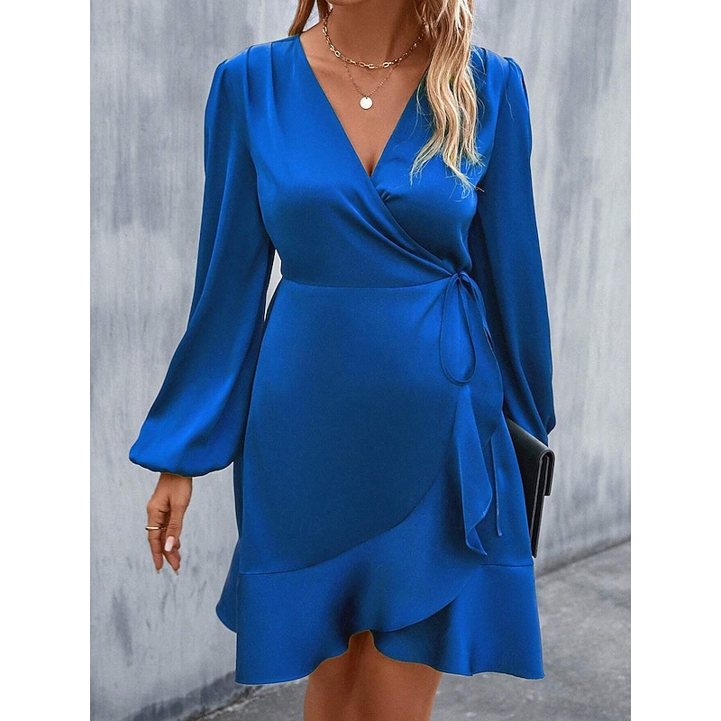 Women's Mini Dress Black Dress Cocktail Dress Formal Dress Elegant Casual Vacation Party Regular Fit Plain Long Sleeve V Neck Black Pink Blue Fall Winter4