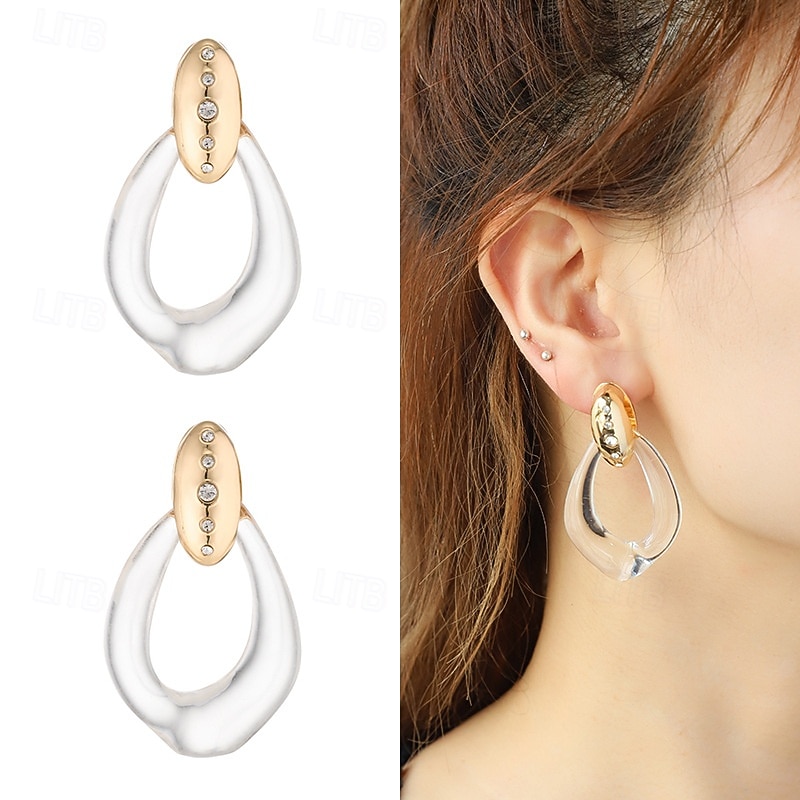 Women's Gold Tone Crystal and Acrylic Hoop Earrings - Trendy and Versatile for Everyday Wear2