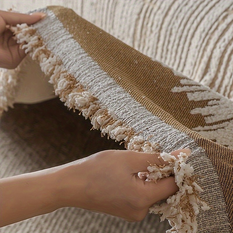 Thickened Sofa Blanket Autumn And Winter Gradient Striped Jacquard Half Velvet Sofa Towel With Tassels Multi-functional Blanket2