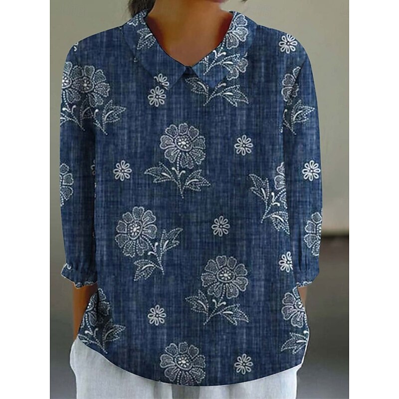 Women's Shirt Linen-Inspired Shirts Graphic Vintage Daily Stylish Long Sleeve Shirt Collar Party Work Daily Yellow Blue Green Spring Fall