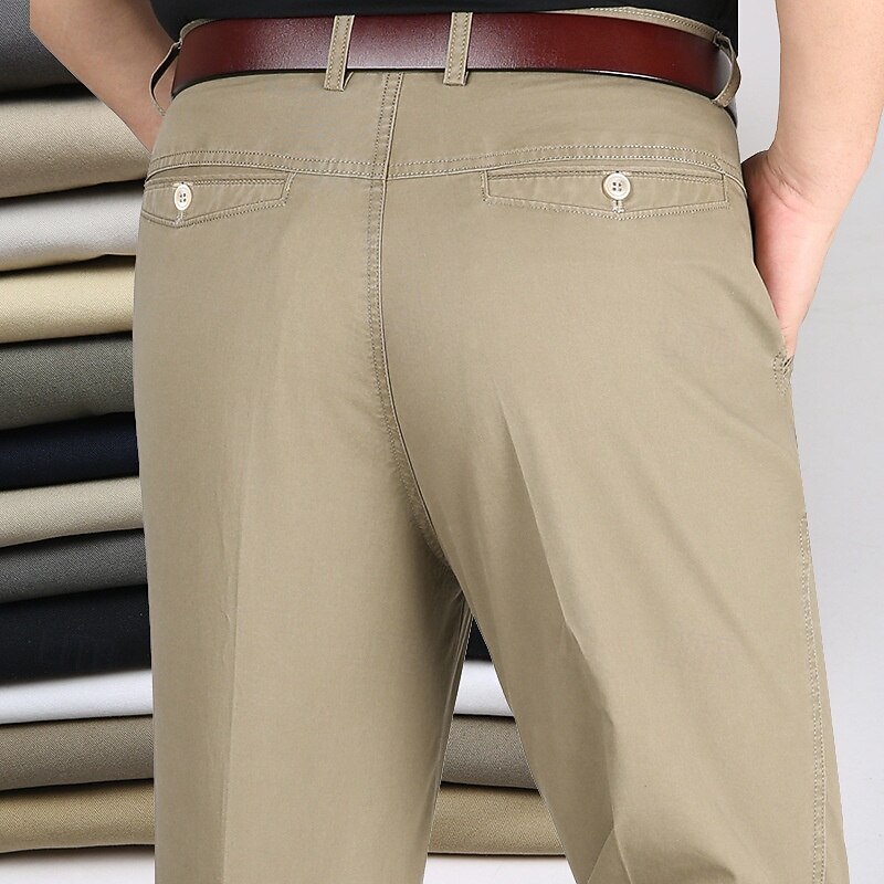 Men's Dress Pants Trousers Chinos Buttons Pocket Straight Leg Plain Comfort Formal Party Work Fashion Classic Style Dark Khaki Light Khaki Micro-elastic