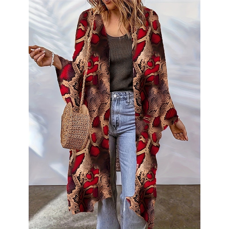 Women's Dressy Dusters Dressy Jackets Casual Jacket Outdoor Street Daily Wear Spring Fall Long Coat Regular Fit Thermal Warm Breathable Stylish Casual Jacket Long Sleeve Floral Color Block Print3