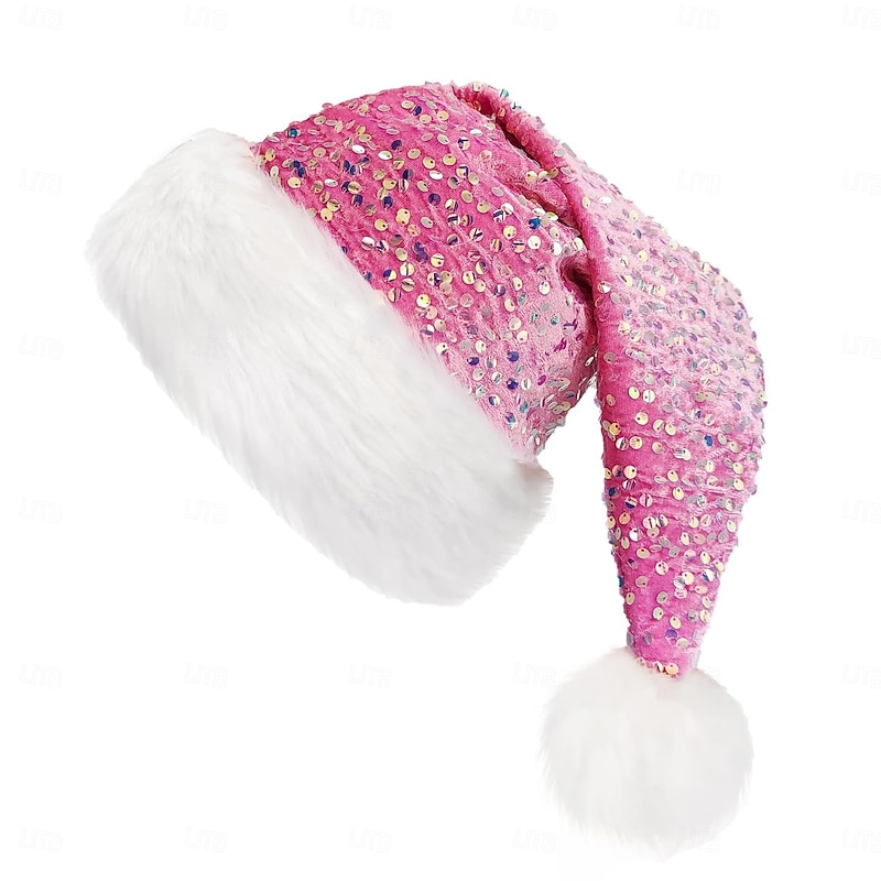 Pink Santa Hat Christmas Hat with Sequin Women's Santa Claus Mrs.Claus Christmas Costume Christmas Eve Novelty Funny Hat Gift Idea