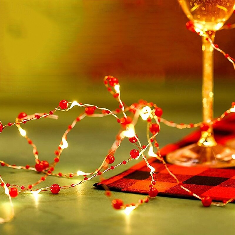 Valentine's Day Simulation Pearl Wire Copper String Lights 5m 50LED Battery Powered Fairy Lights Christmas Wedding Birthday Party Flowers Family Garland Holiday Decorations4
