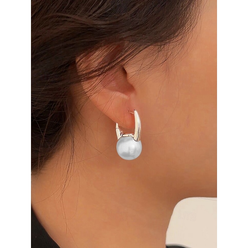 Women's Classic Silver Hoop Earrings with Pearl Drop - Elegant Minimalist Jewelry for Everyday or Formal Wear