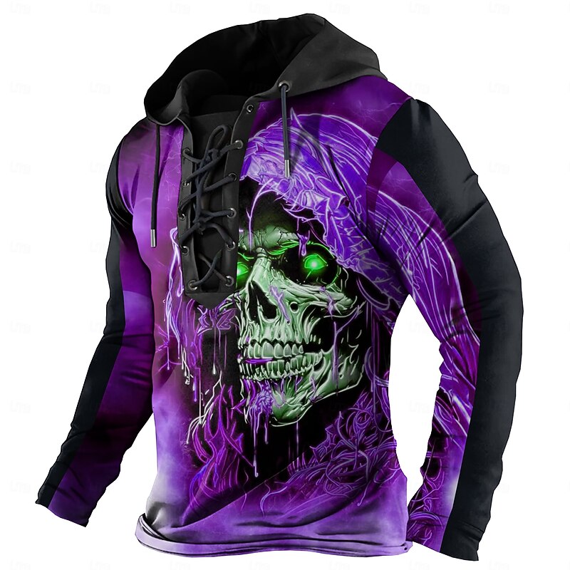 Men's Skull Hoodies Fashion Cool Long Sleeve Hooded Yellow Red Drawstring Fall Winter Designer4