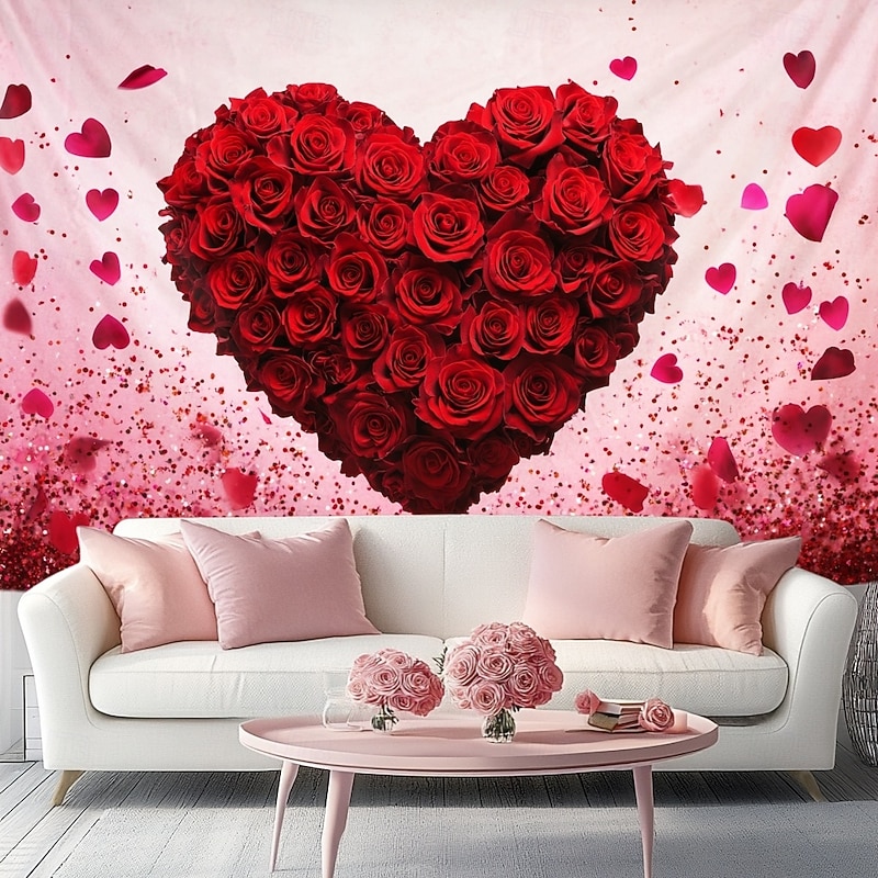 Wedding Decorations Backdrop Photograph Wall Hanging Large Tapestry Art Mural Decor Blanket Curtain Home Bedroom Living Room Decoration Rose Heart3