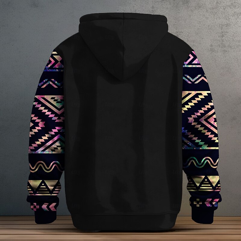 Men's Leopard Fleece Hoodies Fashion Ethnic Long Sleeve Hooded Vacation Sports Outdoor Streetwear Black Drawstring Fall Winter Designer2