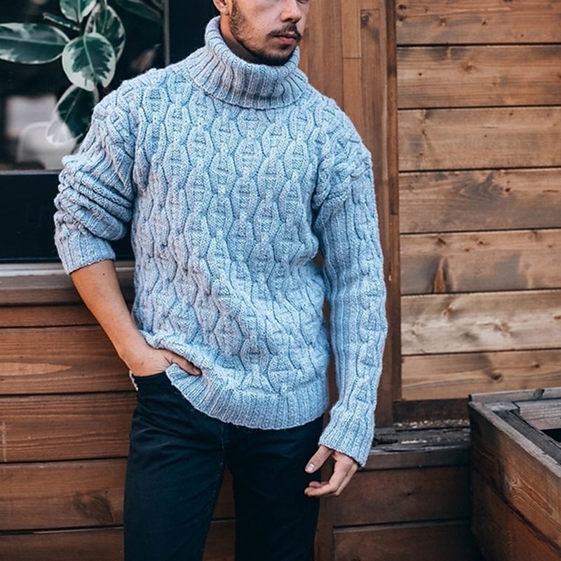 Men's Pullover Sweater Jumper Knit Sweater Mens Turtle Neck Jumper Ribbed Cable Knit Regular Knitted Plain Turtleneck Fashion Basic Daily Wear Date Clothing Apparel Fall & Winter White Yellow S M L3