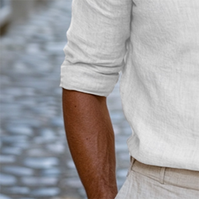 Men's Linen Shirt Summer Shirt Beach Wear Casual Shirt Button Up Shirt Plain Vacation Casual Black White Pink Blue Long Sleeve Lapel Spring & Summer Clothing Apparel Classic3