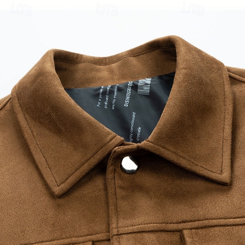 Men's Lightweight Jacket Faux Suede Jacket Home Office Windbreaker Pocket Winter Spring &  Fall Solid Color Vintage Classic Style Regular Black Brown Jacket4