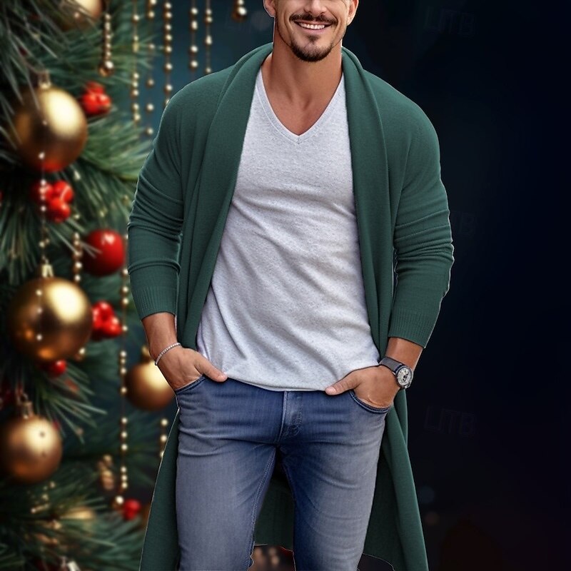 Men's Cardigan Sweater Fall Sweater Ribbed Knit Tunic Knitted Plain Shawl Collar Warm Ups Modern Contemporary Daily Wear Going out Clothing Apparel Fall & Winter Blue Sky Blue M L XL3