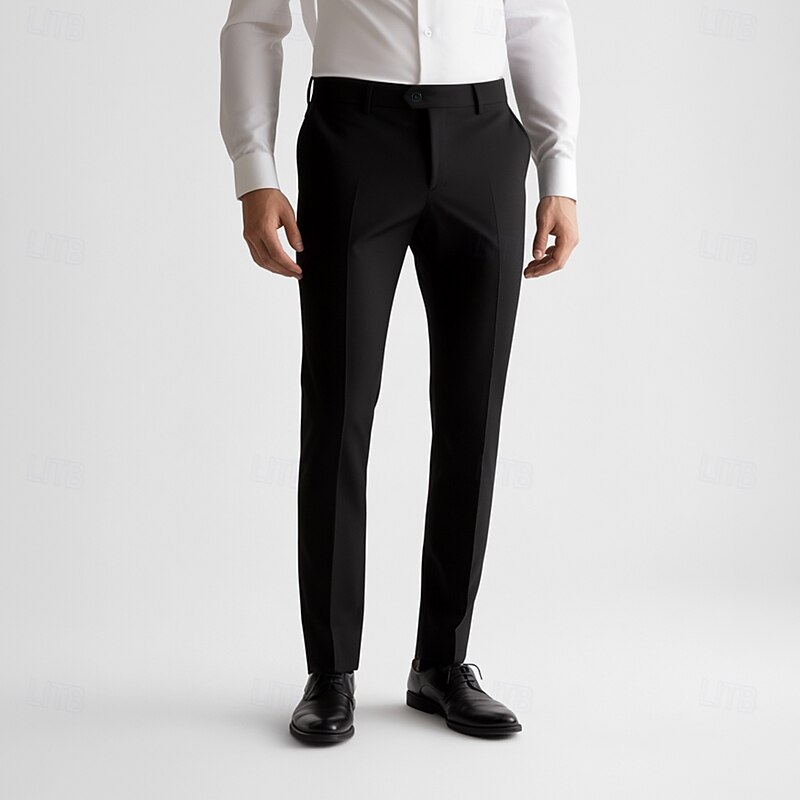 Men's Dress Pants Homecoming Black Long Solid Color Micro-elastic Regular Fit 2024