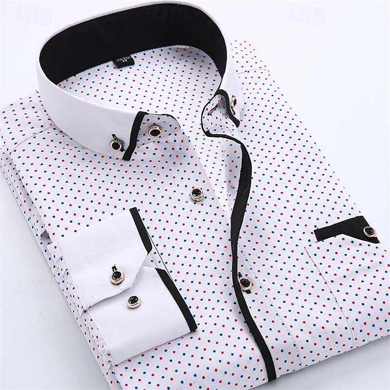 Men's Dress Shirt Button Down Shirt Collared Shirt Polka Dot Wedding Outdoor Black White Red Navy Blue Long Sleeve Turndown Summer Spring Clothing Apparel Print4