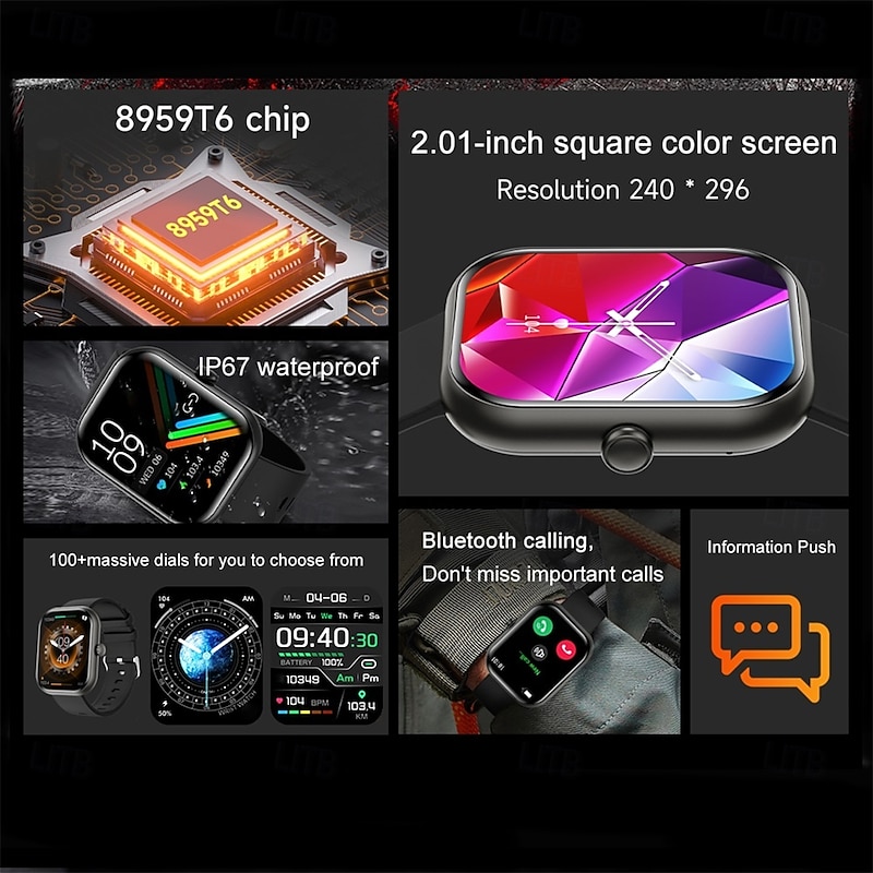 696 ZW65 Smart Watch 2.01 inch Smart Band Fitness Bracelet Bluetooth Pedometer Call Reminder Sleep Tracker Compatible with Android iOS Women Men Hands-Free Calls Message Reminder Custom Watch Face4