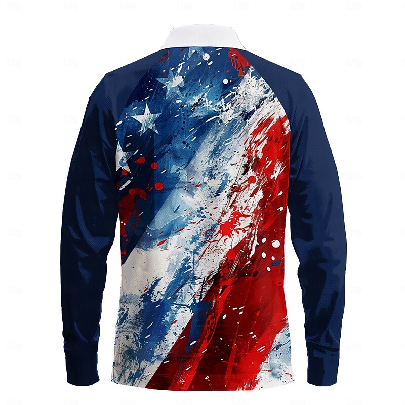 Men's American US Flag Veterans Polo Shirts Golf Shirt Long Sleeve Polo Shirts Collared Shirts Casual Streetwear Festival Wear Party Outfits Buttons 3D Print Spring & Summer Blue2