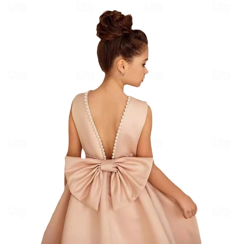 Flower Girl Dress Girls' First Communion Dress Party Dress Performance Wedding Party Princess Sweet Mesh Solid Color Sleeveless Crew Neck White Ivory kids4