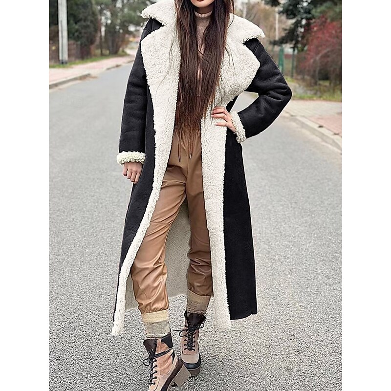 Women's Fleece Jacket Teddy Coat Warm Breathable Pocket Fleece Lined Casual Plain Vacation Street Daily Wear Going out Open Front Long Turndown Regular Fit Long Sleeve Outerwear Black Camel Green3