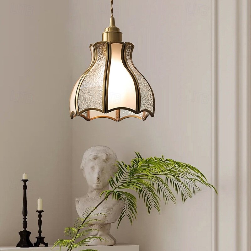 Pendant Lights American Vintage Brass Pendant Lamp with Spliced Glass Shade European Simple 6.3in Brass Glass Hanging Lamp 85-265V2
