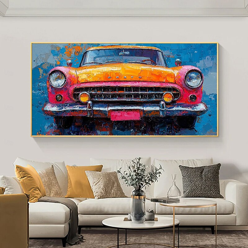 Handmade Original Colorful Car Oil Painting On Canvas Abstract Race Car Wall Art for Home Decor With Stretched Frame Without Inner Frame Painting2