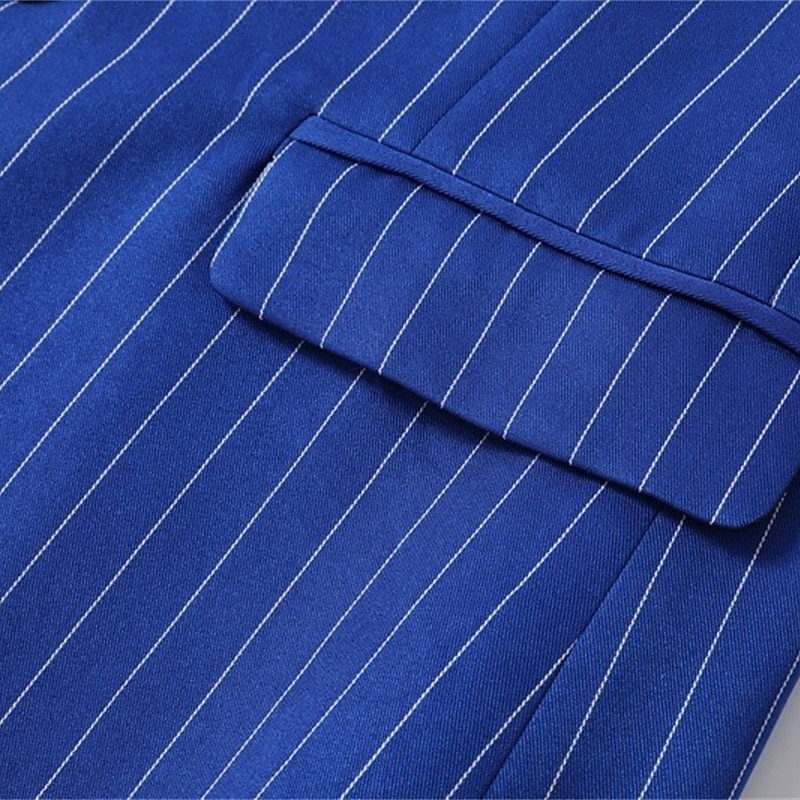 Men's Blazer Business Cocktail Party Wedding Party Fashion Casual Spring &  Fall Polyester Stripes Pocket Buttons Comfortable Double Breasted Blazer Blue Purple Orange4