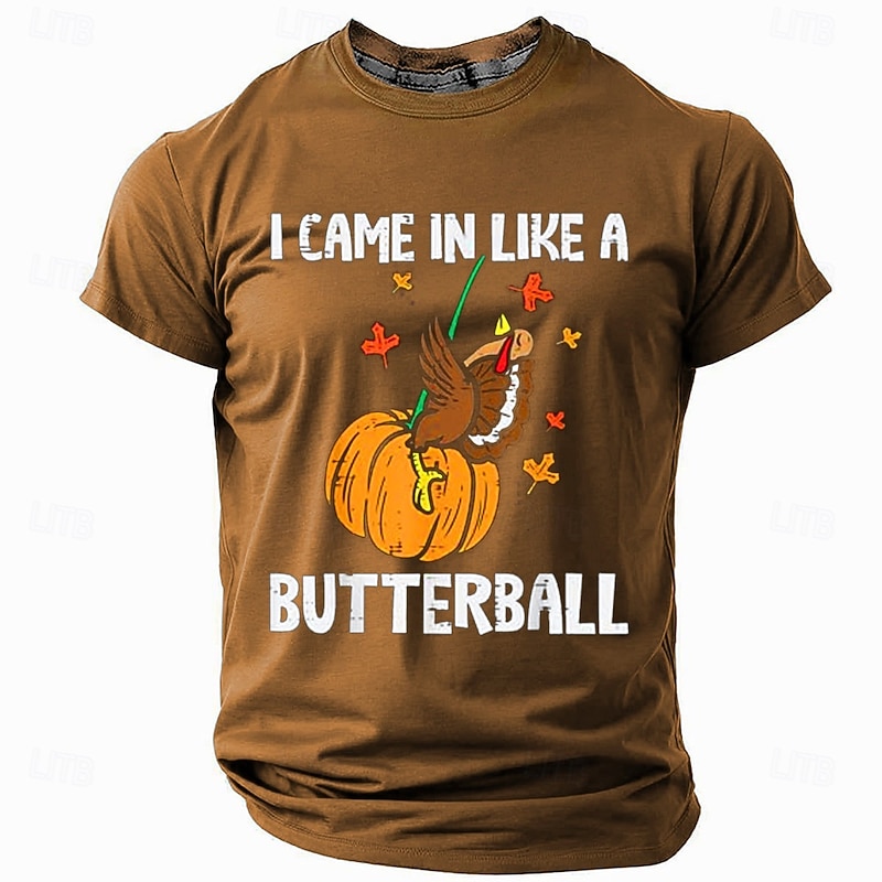Thanksgiving Day Men's Funny Turkey T Shirt Short Sleeve T shirt 3D Print Crew Neck Shirt Fashion Athleisure Street Sports Outdoor Daily Red Orange Brown Summer Spring Clothing Apparel S M L XL XXL