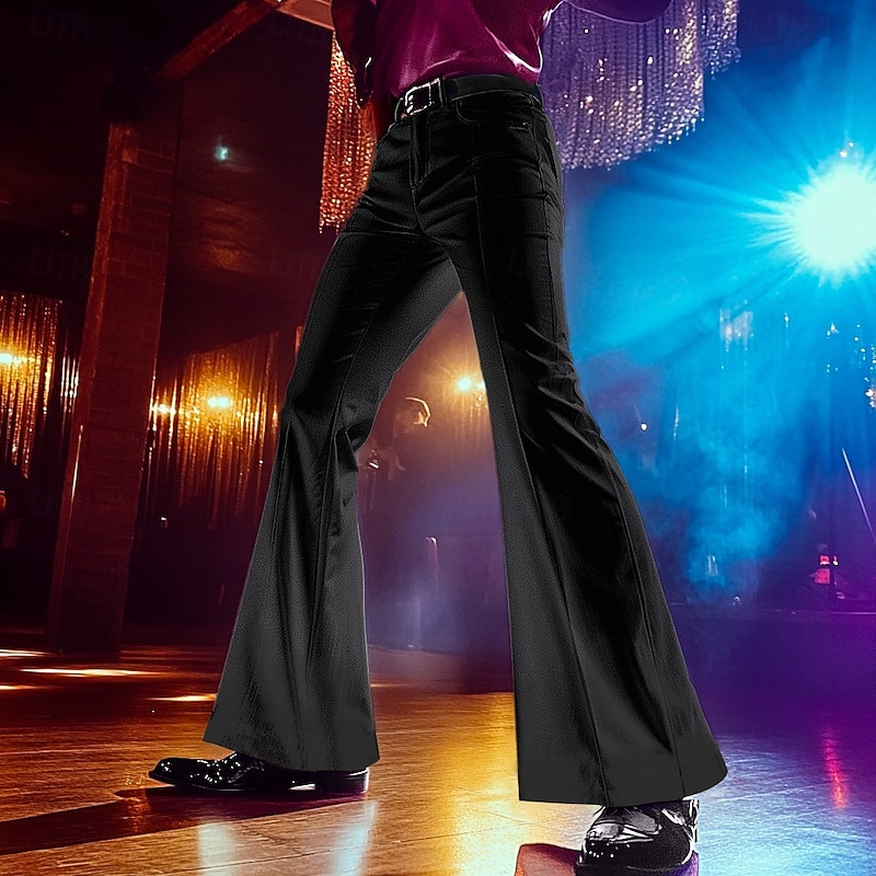 Men's Christmas Pants Flare Disco Pants Bell Bottom Trousers Pocket Plain Comfort Soft Full Length Carnival Party Christmas Vintage Fashion Black White Stretchy2