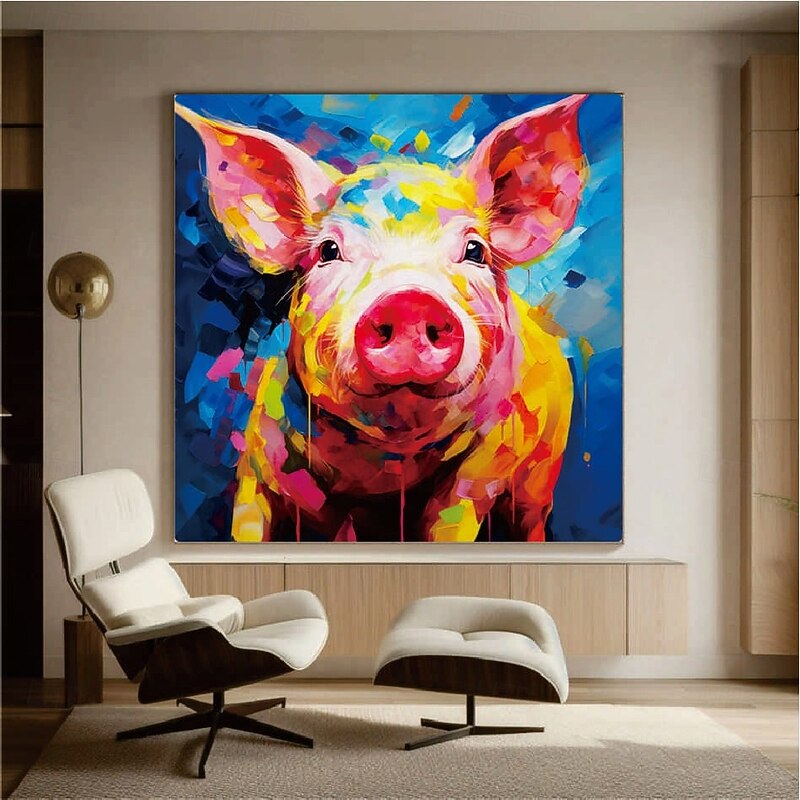 Abstract Pig oil painting handmade artwork cow painting on canvas hand painte dlarge abstract art oversized textured painting animal large canvas wall art painting for bedroom kid's room decoration4