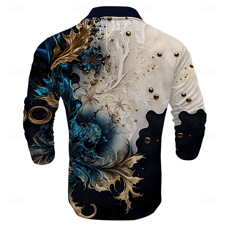 Kentucky Derby Men's Florals Waffle Polo Shirts Long Sleeve Polo Shirts Collared Shirts Casual Outdoor Party Evening Wear Streetwear Buttons White Blue Orange2