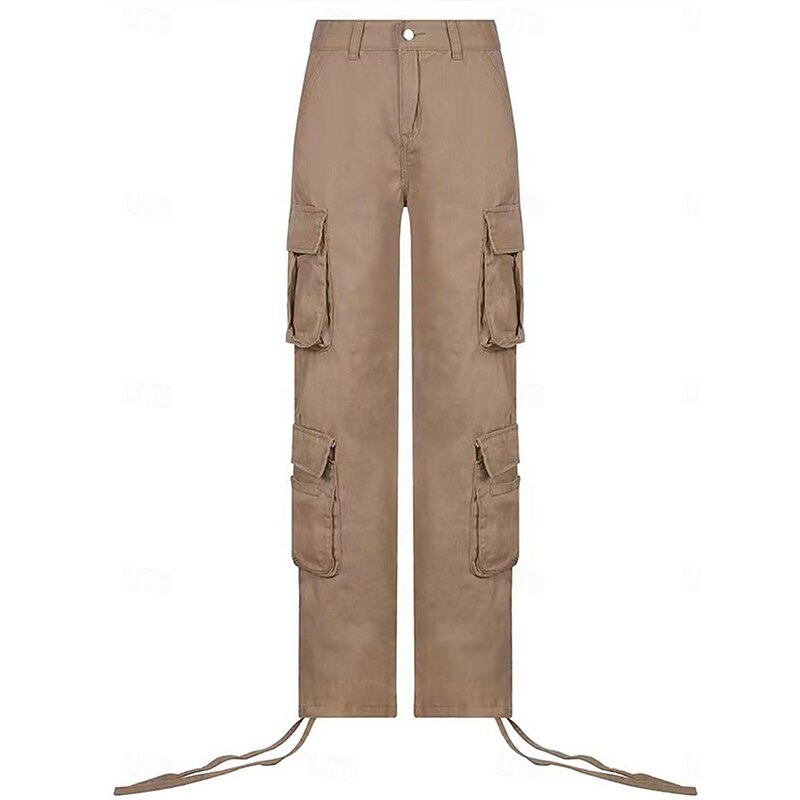 Women's Cargo Pants Full Length Solid Color Dark-Gray Green Khaki Spring &  Fall3