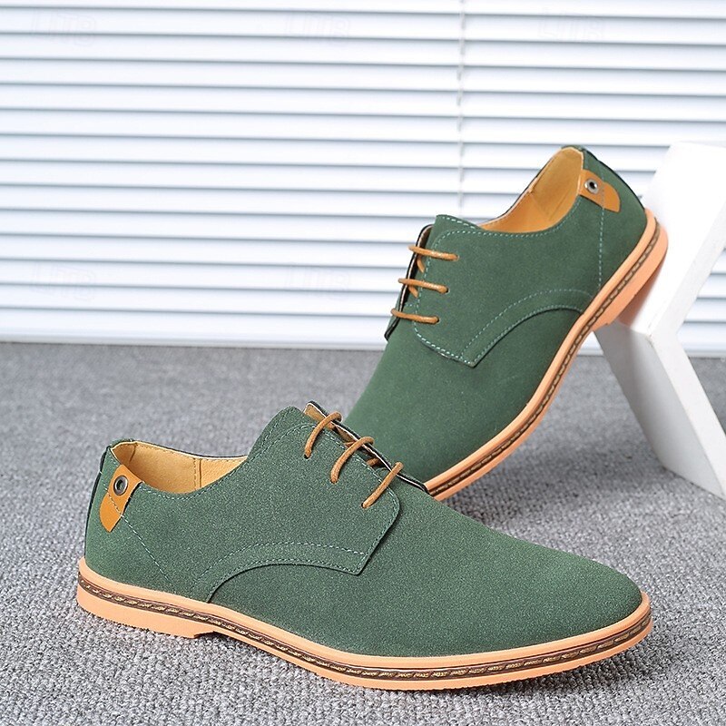 Men's Casual Green Suede Oxford Shoes – Lace-Up Design with Contrast Sole, Comfortable Everyday Footwear for Smart-Casual Style3