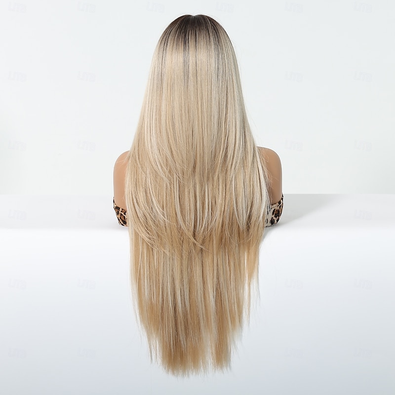 Synthetic Wig Uniforms Career Costumes Princess Straight kinky Straight Middle Part Layered Haircut With Bangs Machine Made Wig 28 inch Light Brown Synthetic Hair Women's Cosplay Party Fashion Light4