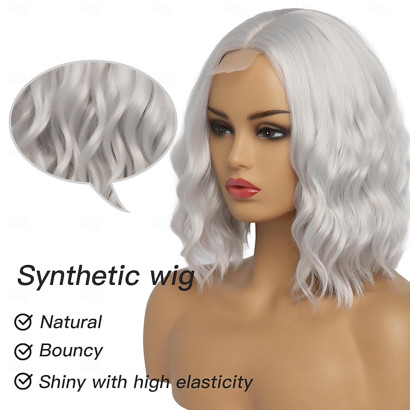 Short Wavy Wigs for Women Shoulder Length Middle Part Curly Wavy Bob Wigs Natural Looking Synthetic Heat Resistant Fiber Wig for Daily Party Use3