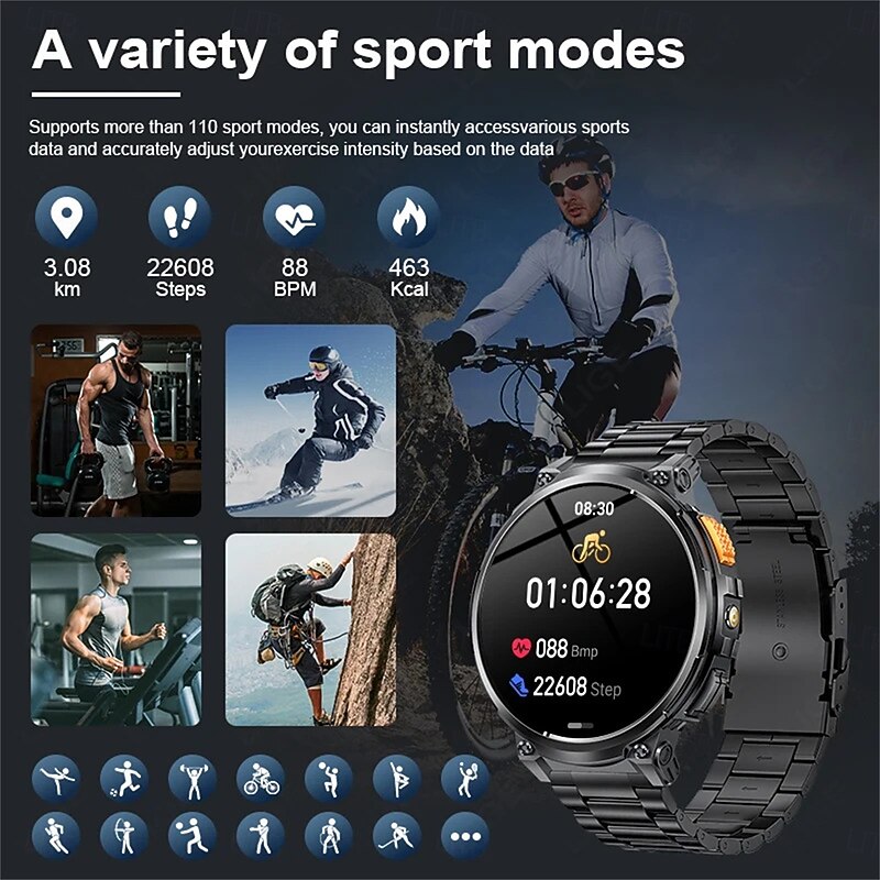 K66 Smart Watch Men Flashlight Bluetooth Call 1.85inch 128MB Memory 730mAh Large Battery LED Light Outdoor Sport Smartwatch4