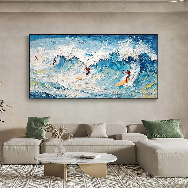 Handmade Original Surfing Sports Oil Painting On Canvas Abstract Ocean Waves Wall Art for Home Decor With Stretched Frame Without Inner Frame Painting3