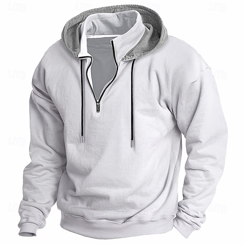 Men's Hoodie Quarter Zip Hoodie Fleece Hoodie Tactical Hoodie Black White Wine Red Khaki Hooded Plain Patchwork Half Zip Work Sports & Outdoor Casual Streetwear Basic Casual Spring & Fall2