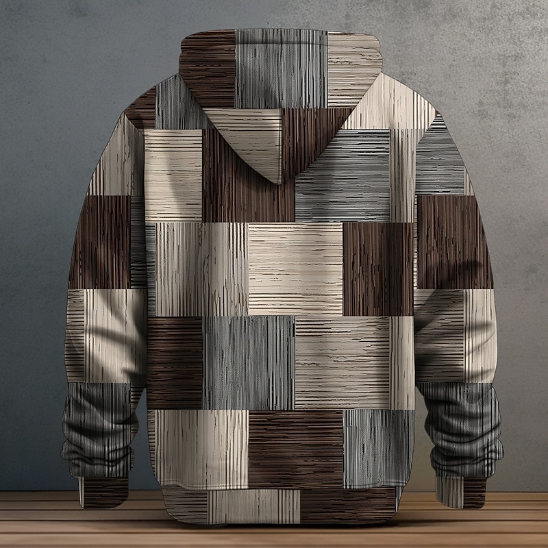 Men's Plaid Hoodies Sweatshirt Fashion Cool Long Sleeve Crew Neck Party Holiday Streetwear Gray Drawstring Fall Winter Designer2