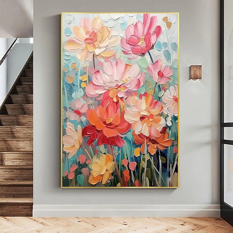 Large Flower Landscape Oil Painting On Canvas handmade Pastel Floral Painting Spring Flower Scenery Painting Large Wall Art oil painting for Living Room bedroom Decor