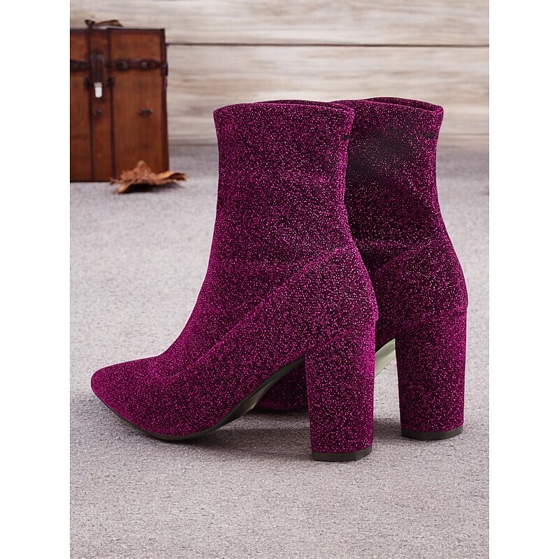 Women's Glitter Ankle Boots with Block Heels – Elegant Sparkly High-Heeled Booties for Parties and Special Occasions4
