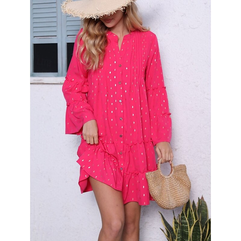 Women's Geometric Stand Collar Mini Dress Long Sleeve Summer Spring4