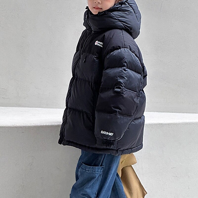 Kids Boys' Down Coat Hoodie Jacket Puffer Jacket Outerwear Color Block Long Sleeve Pocket Coat Outdoor Daily Basic Black Green Fall Winter 4 years+2