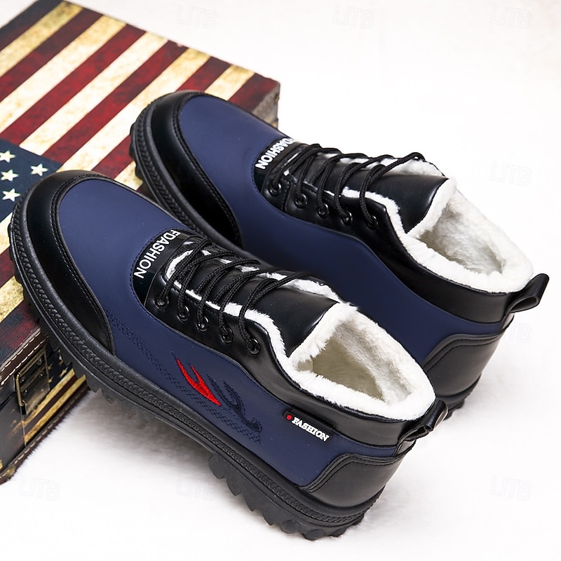 Men's Winter Waterproof Lace-Up Ankle Boots with Faux Fur Lining, Insulated Outdoor Shoes for Cold Weather Hiking and Casual Wear4