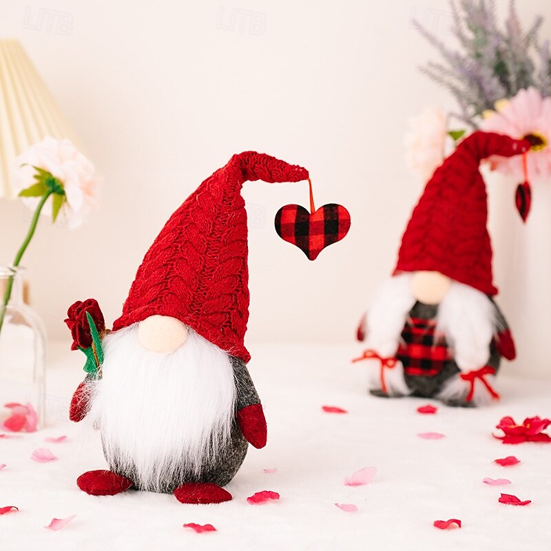 Valentine's Day Gnome Decor, Love Gnome with Heart and Roses, Romantic Plush Mr. and Mrs. Gnome for Tiered Tray Decor, Perfect Holiday Gift4