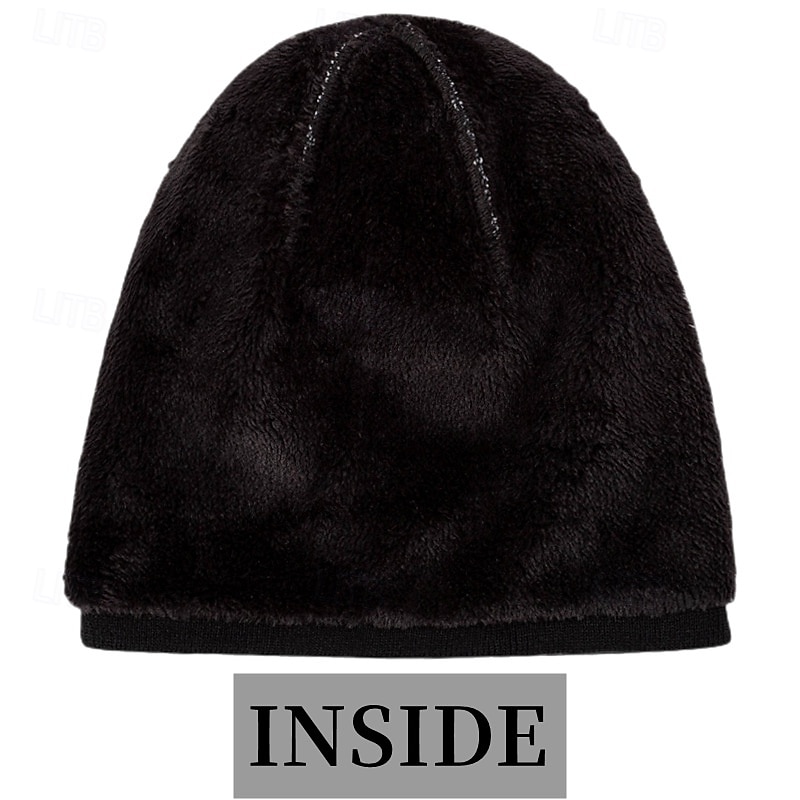 Men's Unisex Beanie Hat Winter Hats Beanies Skull Cap Knit Hat Black Dark Navy Acrylic Fibers Knitted Cozy Daily Wear Going out Solid / Plain Color Warm4